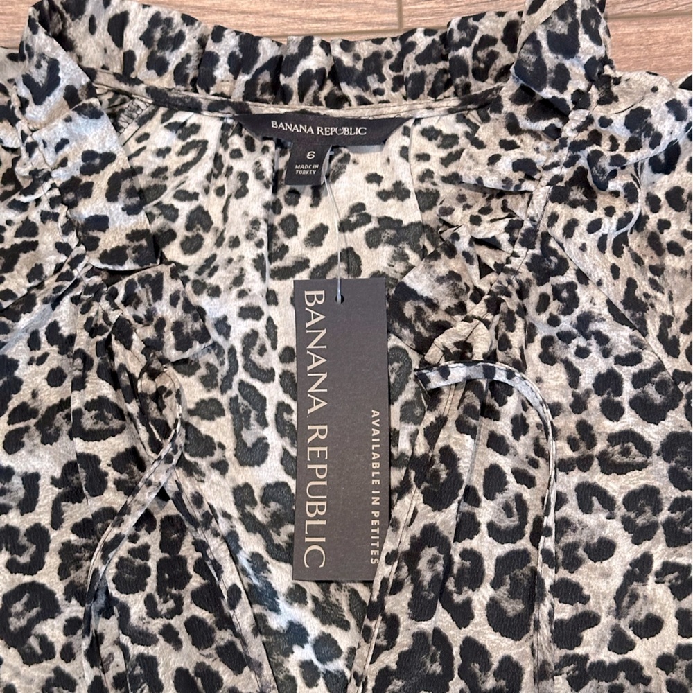 NWT! Banana Republic Asymmetric Hem Leopard Print Midi V-Neck Dress Size 6 - Picture 7 of 10